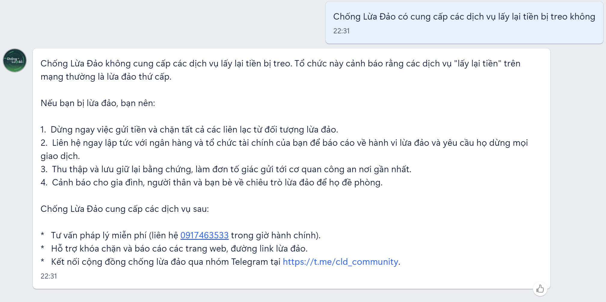 AI trả lời về dịch vụ do CLĐ cung cấp